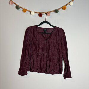 Eileen Fisher burgundy silk linen blend button down top